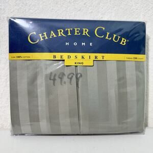 Charter Club Home Gray Damask Stripe King Bed Skirt 1999 Made In Portugal 230 TC